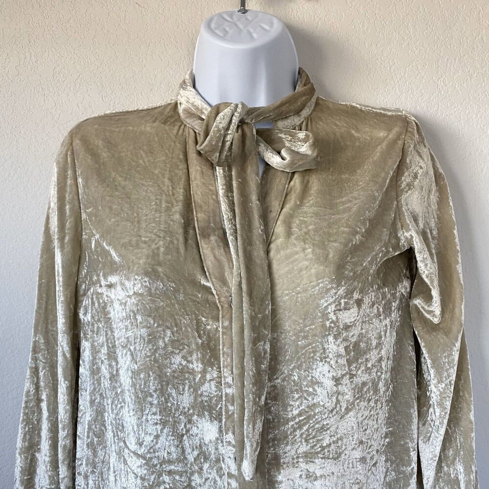 Maeve Womens Long Sleeve Hi-Lo Crushed Velvet Button Down Champaign Shirt Size 0 - Picture 4 of 15